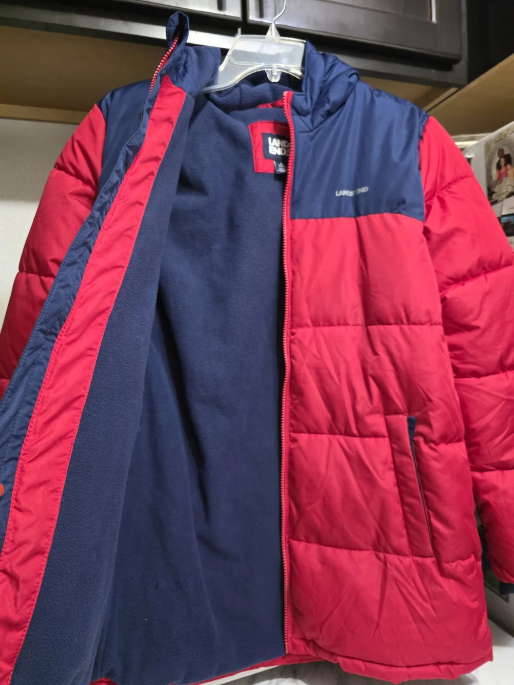 LANDS' END Kids' Red and Navy Puffer Jacket Youth 14/16